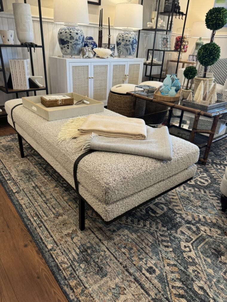 Banded Leather and Upholstered Bench - Image 17