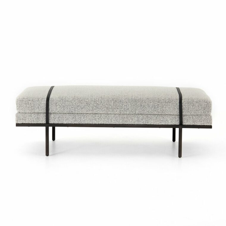Banded Leather and Upholstered Bench - Image 2