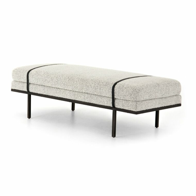Banded Leather and Upholstered Bench