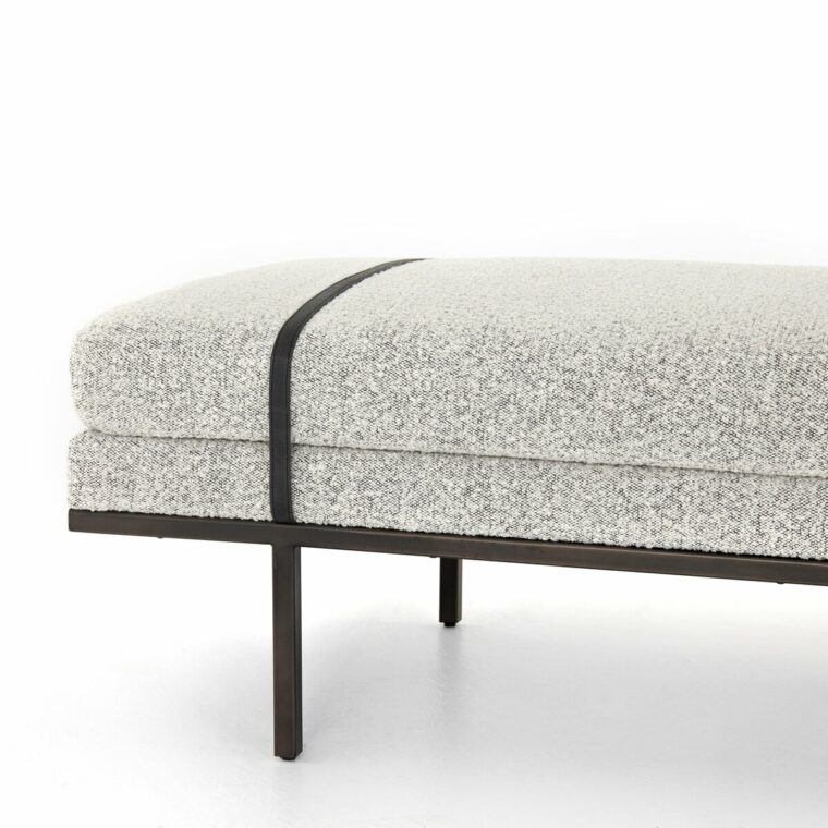Banded Leather and Upholstered Bench - Image 9
