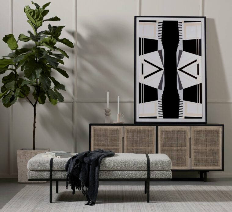 Banded Leather and Upholstered Bench - Image 12