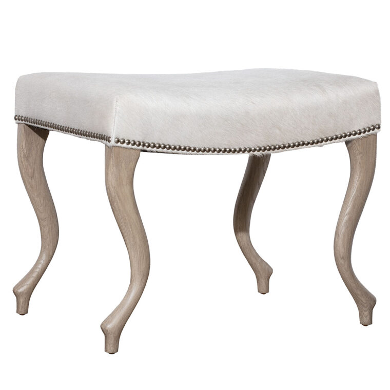 Upholstered Hide Ottoman With Curved Wood Legs