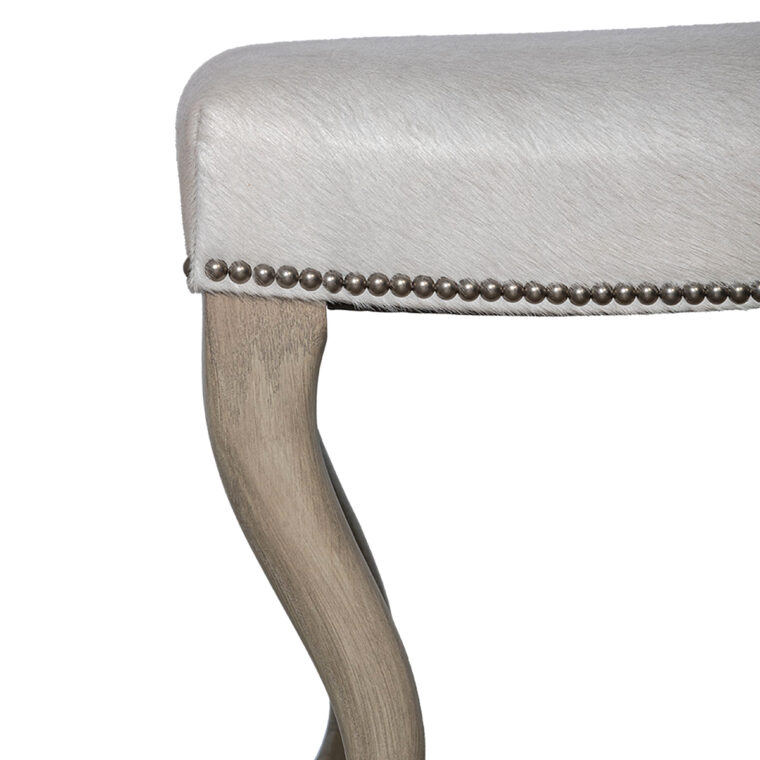 Upholstered Hide Ottoman With Curved Wood Legs - Image 2