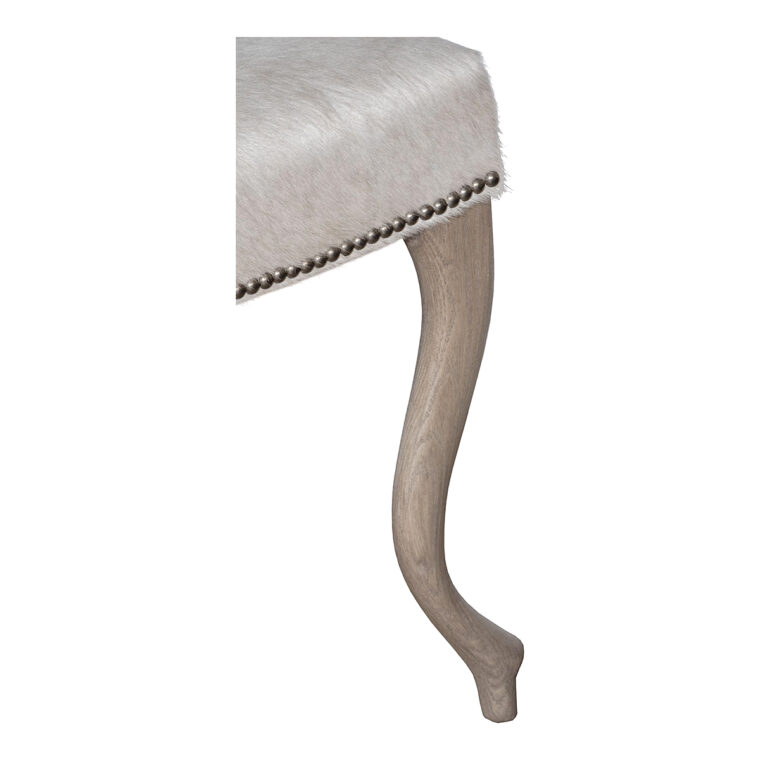 Upholstered Hide Ottoman With Curved Wood Legs - Image 3