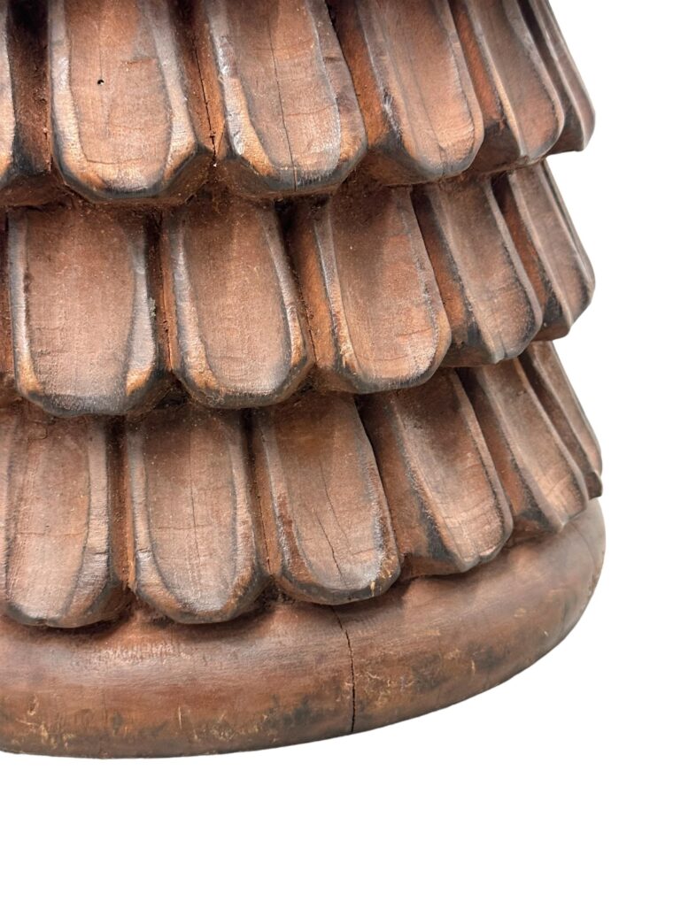 Round Carved African Wood Stool with Scale Motif - Image 2