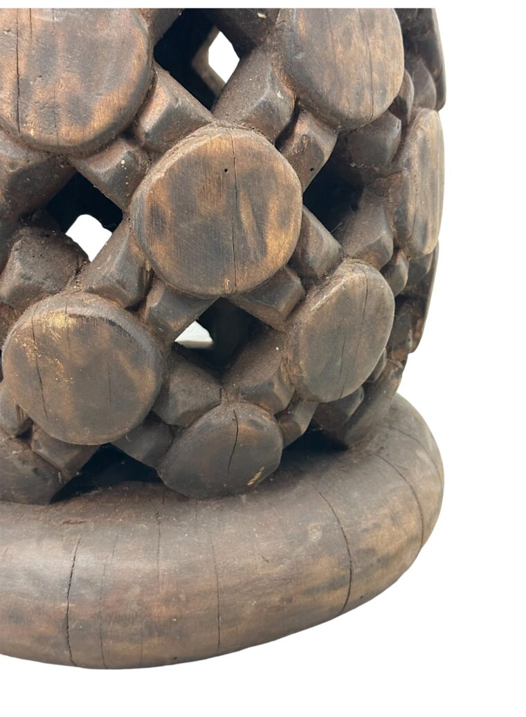 Round Carved African Wood Stool with Circle Motif - Image 3