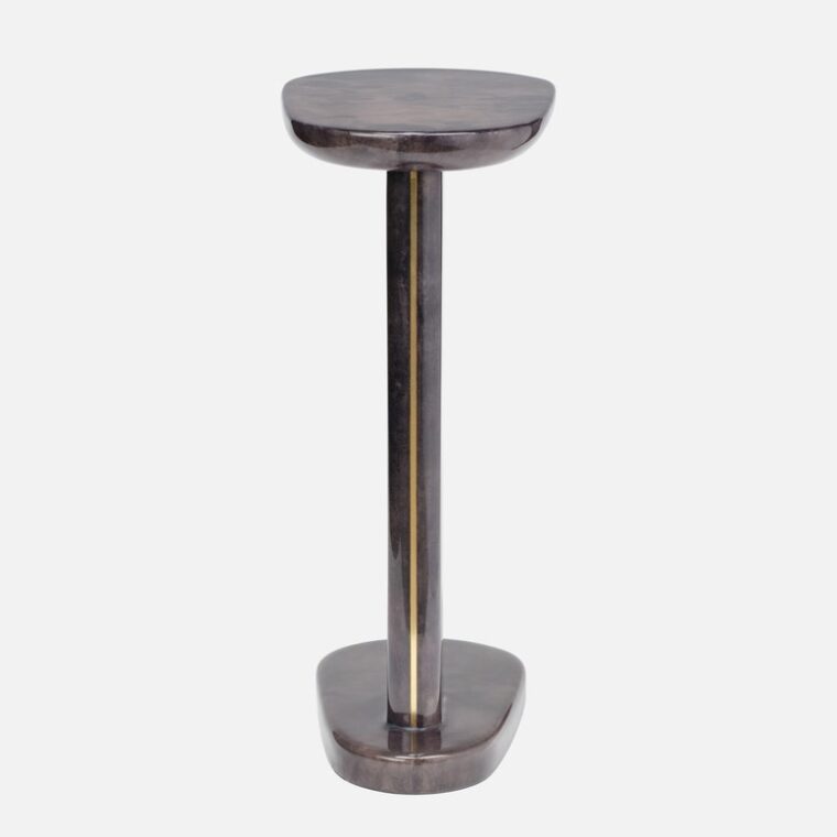 Gloss Vellum Pedestal Side Tables with Brass Inlay - Image 6