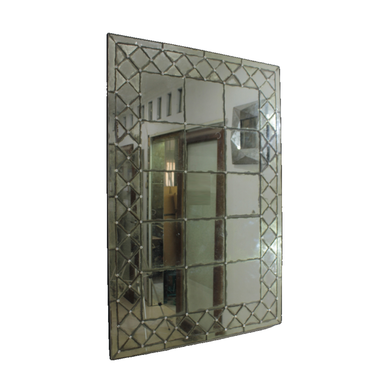 Antiqued Panel Mirror with Antiqued Lattice Edge