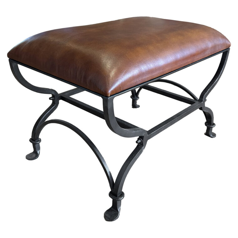 Cornel Iron Bench with Cognac Leather - Image 2