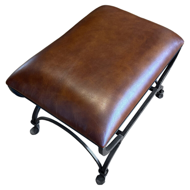 Cornel Iron Bench with Cognac Leather - Image 3