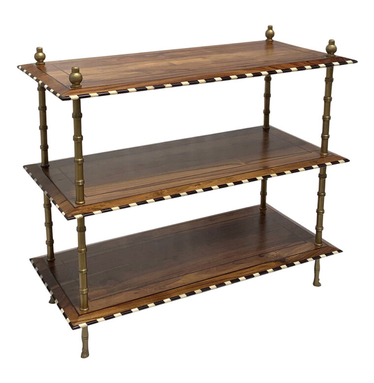 Lancelot Wood, Bone and Brass Three Tier Side Table