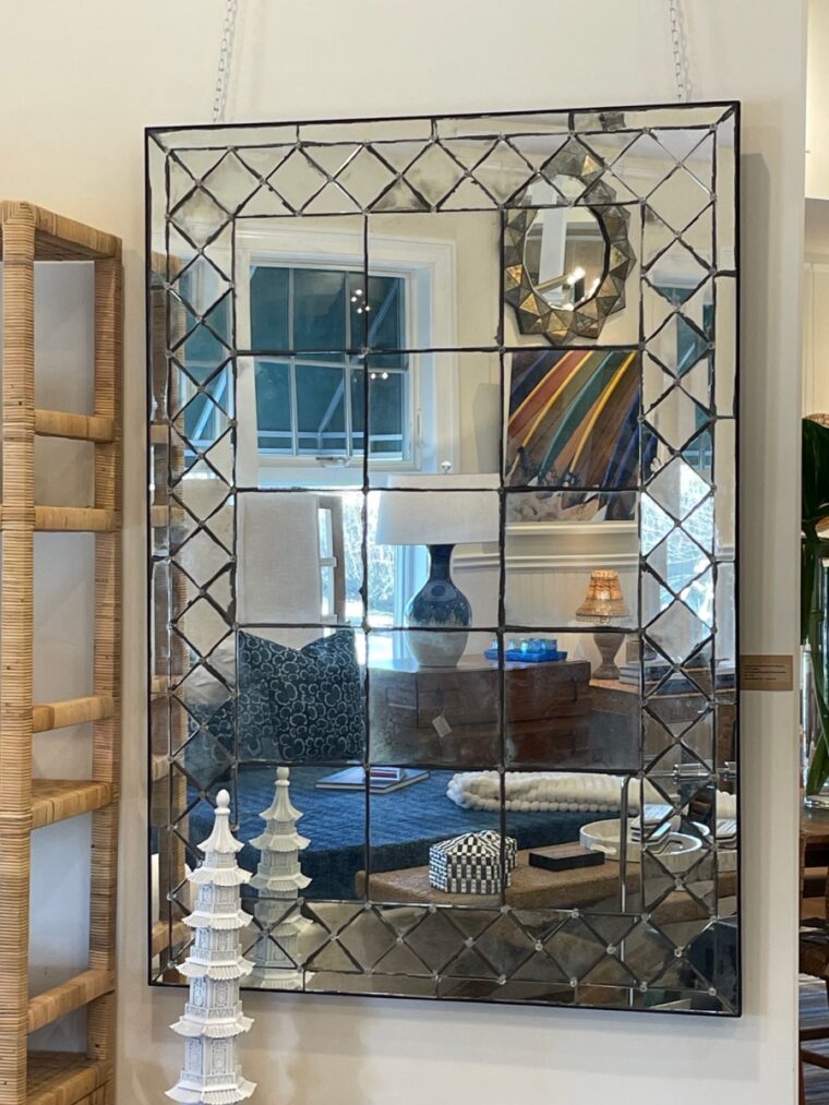 Antiqued Panel Mirror with Antiqued Lattice Edge - Image 2
