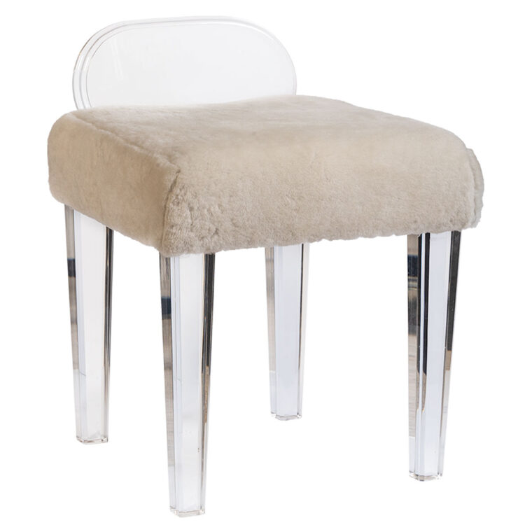 Lucite Deco Style Vanity Bench with Lambswool Seat