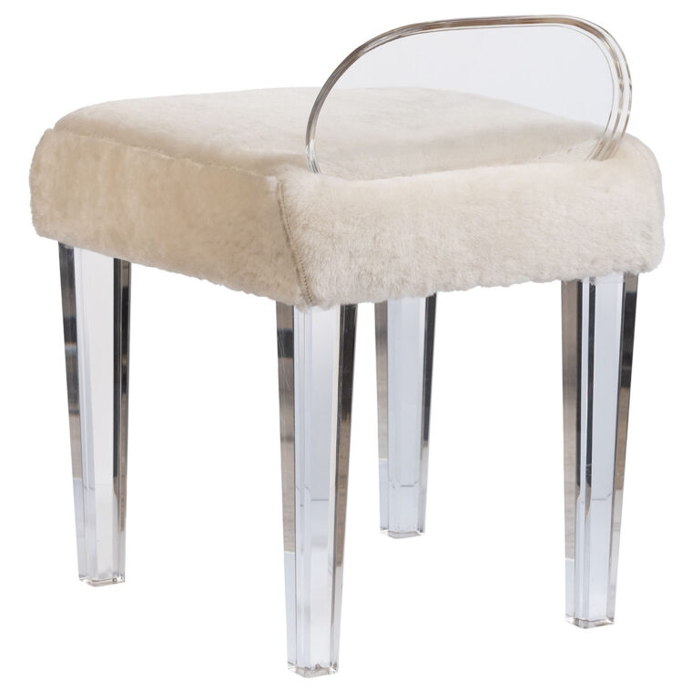 Lucite Deco Style Vanity Bench with Lambswool Seat - Image 2