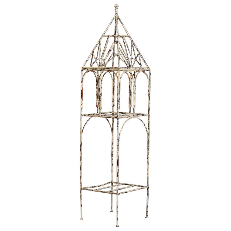 Antiqued Cream Metal Pagoda Style Shelf