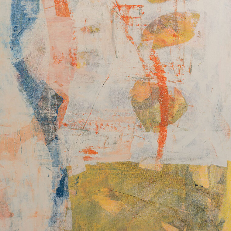 Abstract in Cream, Orange, Blue and Green Original Art - Image 3