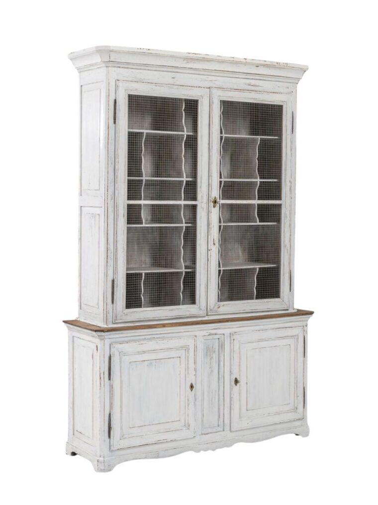 Antique French White Distressed Painted Cabinet