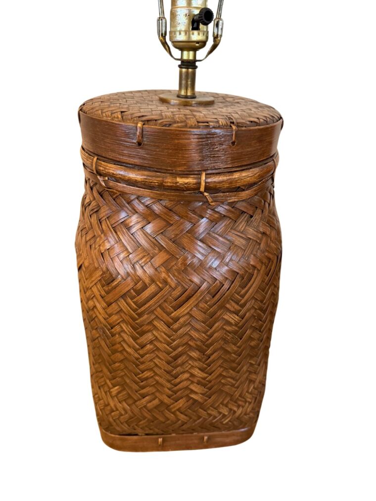 Pair of Vintage Asian Rattan Wicker Basket Lamps - Image 4