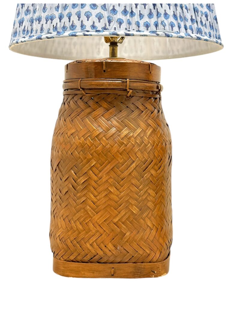 Pair of Vintage Asian Rattan Wicker Basket Lamps - Image 2
