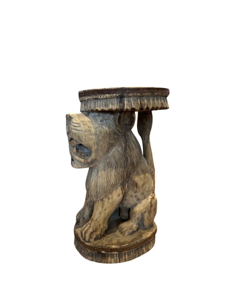 Wooden Carved Lion Stool