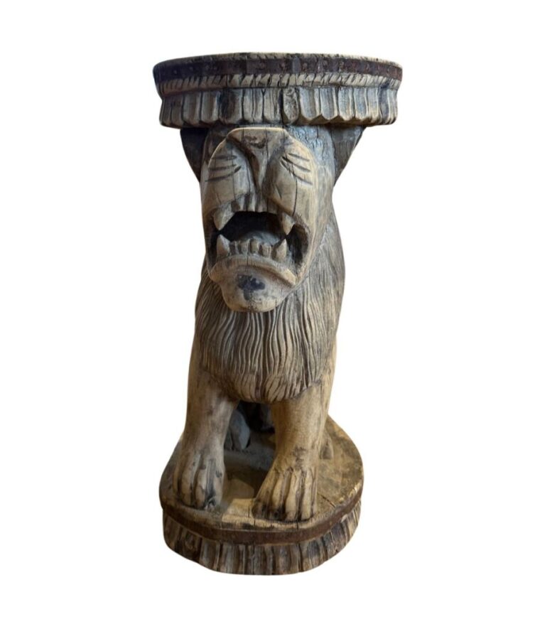 Wooden Carved Lion Stool - Image 2