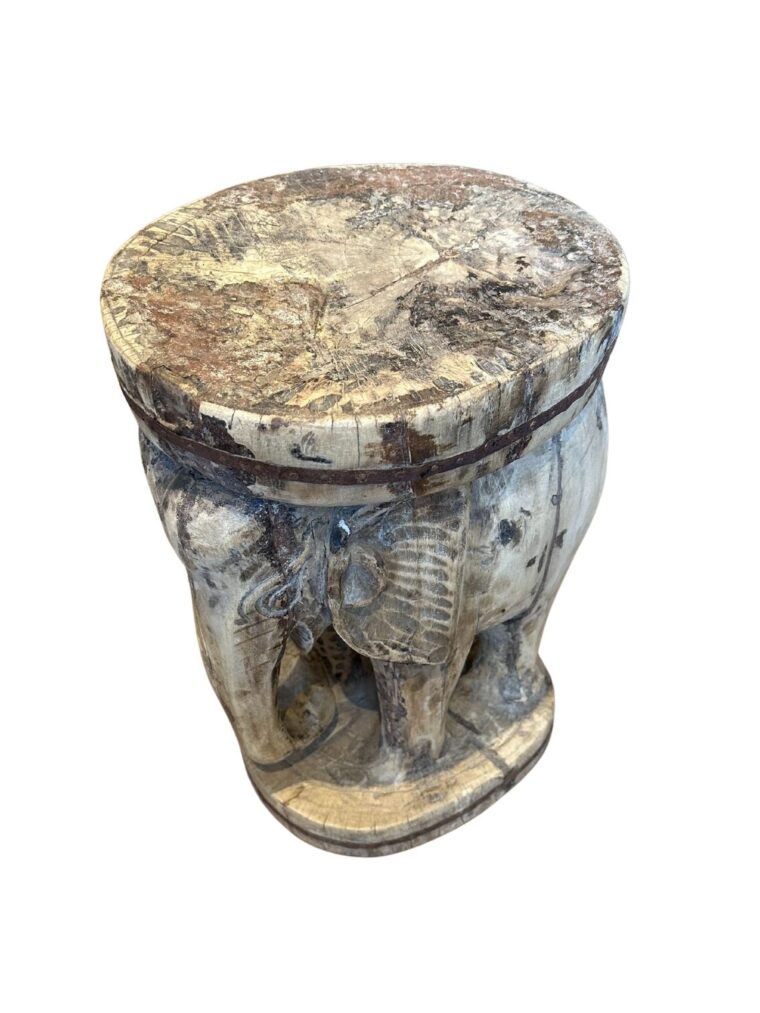 Wooden Carved Elephant Stool - Image 3