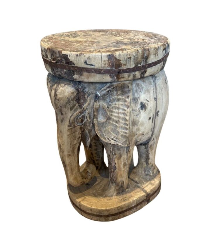 Wooden Carved Elephant Stool