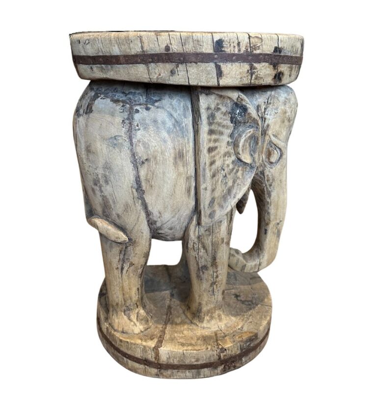 Wooden Carved Elephant Stool - Image 2