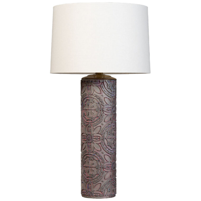 Antique Grey Floral Wallpaper Block Cylinder Lamp