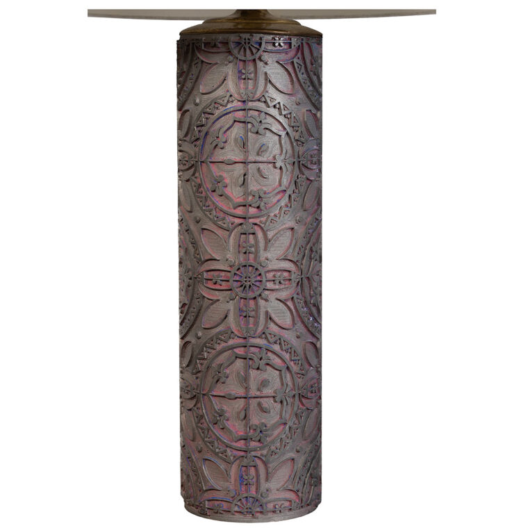 Antique Grey Floral Wallpaper Block Cylinder Lamp - Image 2