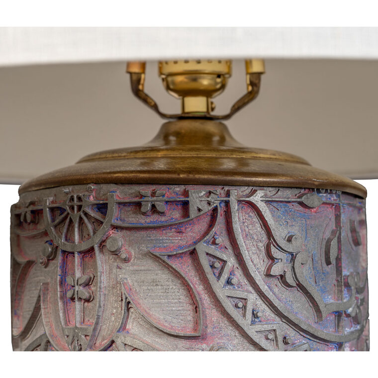 Antique Grey Floral Wallpaper Block Cylinder Lamp - Image 3