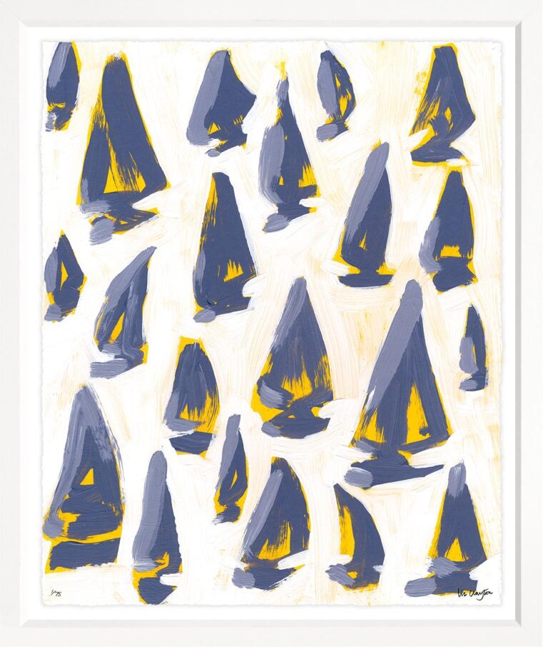 Yellow Boats on White Background Reproduction Art