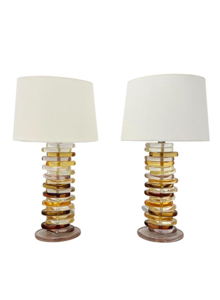 Vintage Pair of Stacked Lucite Table Lamps