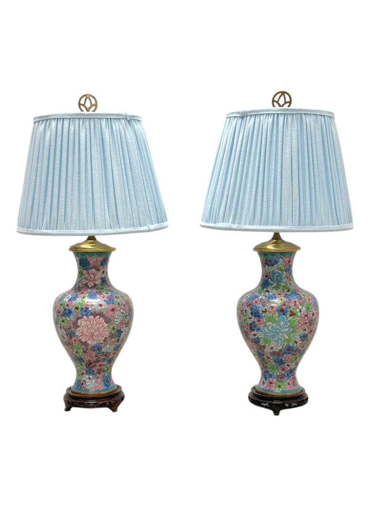 Pair of Vintage Floral Cloisonne Jar Lamps