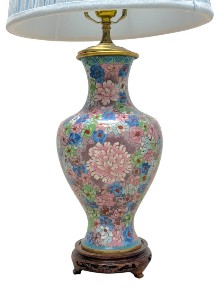 Pair of Vintage Floral Cloisonne Jar Lamps - Image 2