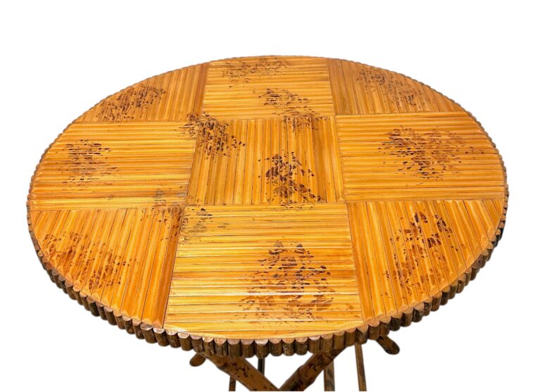 Vintage Burnt Bamboo Round Table - Image 8