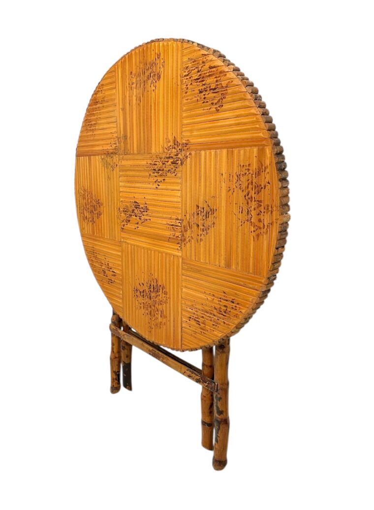 Vintage Burnt Bamboo Round Table - Image 5