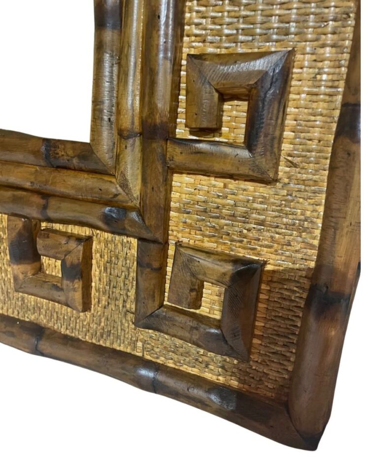 Greek Key Mirror in Antiqued Tortoise Rattan - Image 2