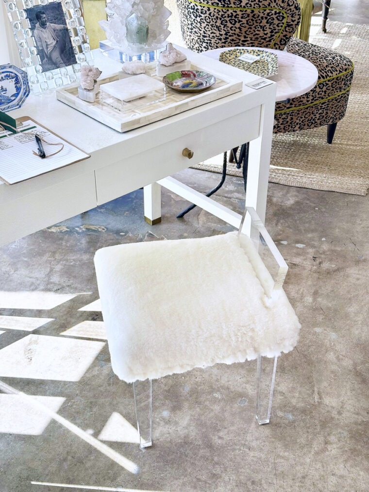 Shearling and Lucite Vanity Stool - Image 4