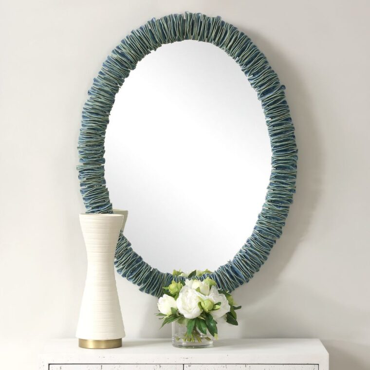 Oval Ceramic Turquoise Mirror - Image 3