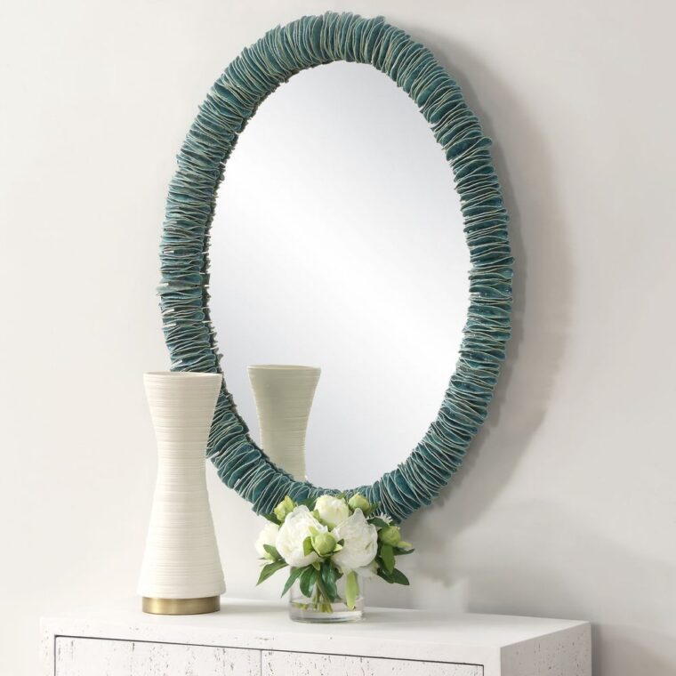 Oval Ceramic Turquoise Mirror - Image 4