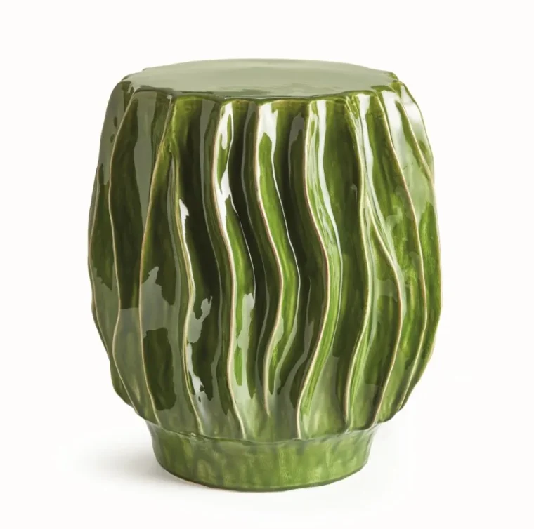 Wavy Verdant Green Ceramic Stool