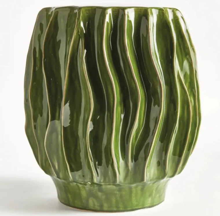 Wavy Verdant Green Ceramic Stool - Image 2