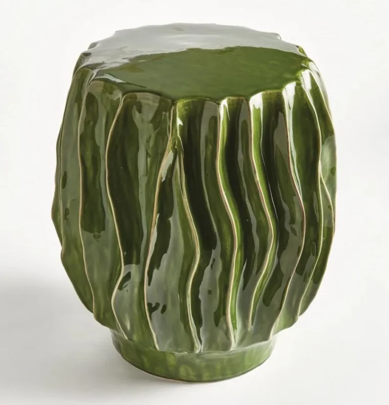 Wavy Verdant Green Ceramic Stool - Image 3