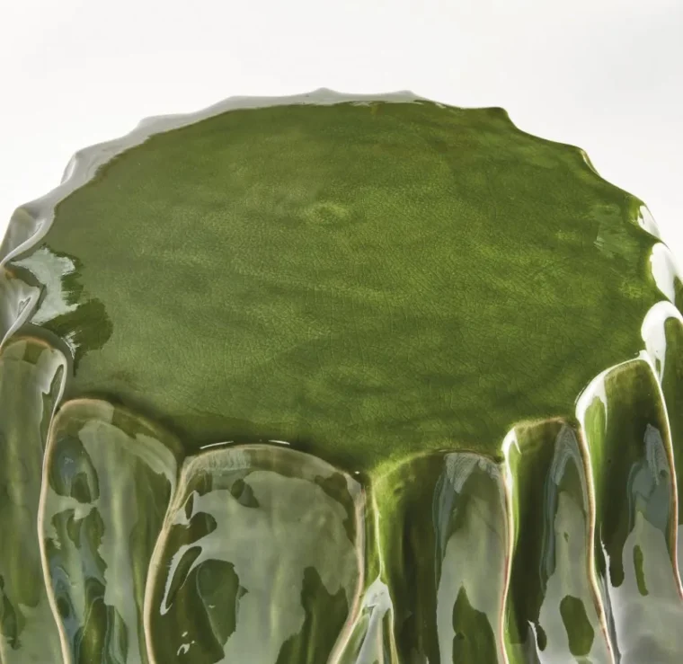 Wavy Verdant Green Ceramic Stool - Image 4