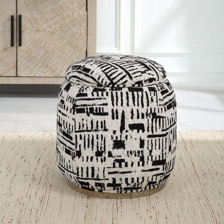 Black and White Abstract Storage Ottoman - Image 5