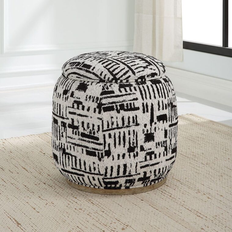Black and White Abstract Storage Ottoman - Image 6