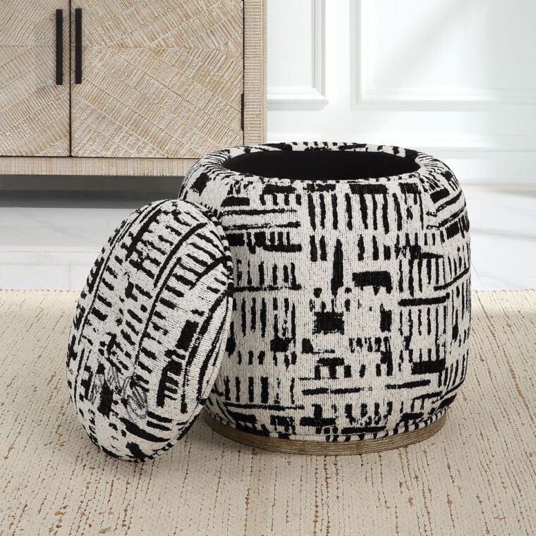 Black and White Abstract Storage Ottoman - Image 7