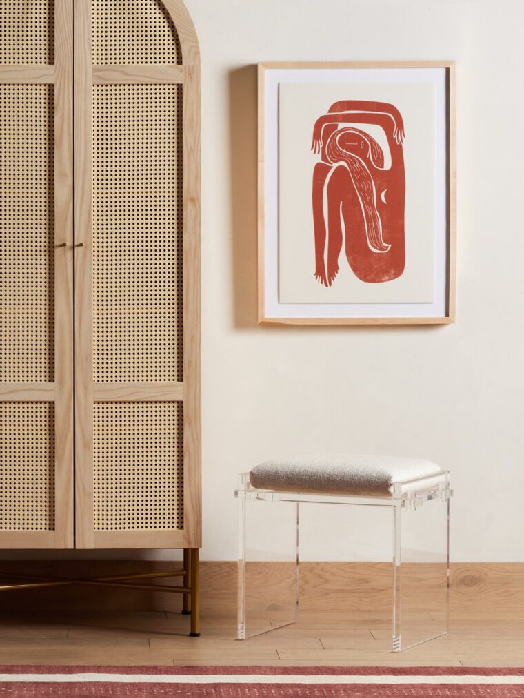 Polished Acrylic and Boucle Stool - Image 12