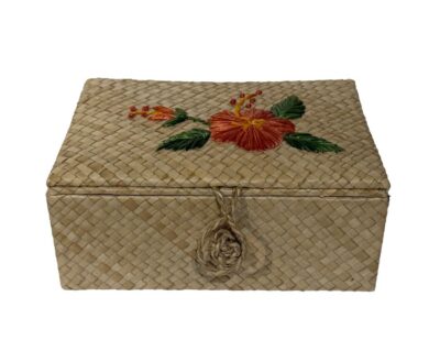 Vintage Woven Raffia Hibiscus Box